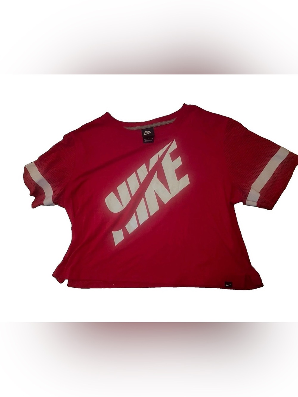 Nike Red Crewneck Cropped Tee with White Swoosh Tag